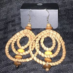 Vintage Rattan BOHO & Wood Beads Dangle Earrings
